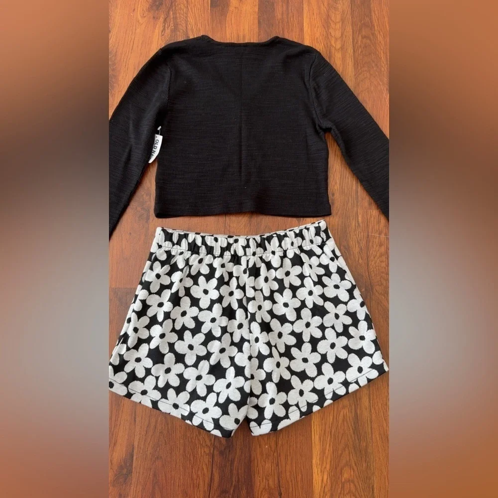 OLD NAVY Black Cropped Cardigan with Floral Short Skirt